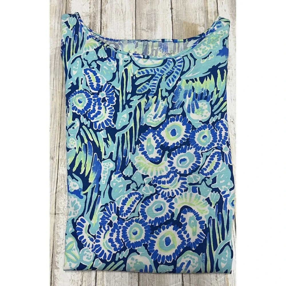 Lilly‎ Pulitzer Marlowe Dress Women's Small S Blue Green Floral 3/4 Sleeve